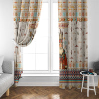 Native American Christmas Window Curtain with Beige Tribal Pattern Santa Claus and Dreamcatcher Motif - Wonder Print Shop