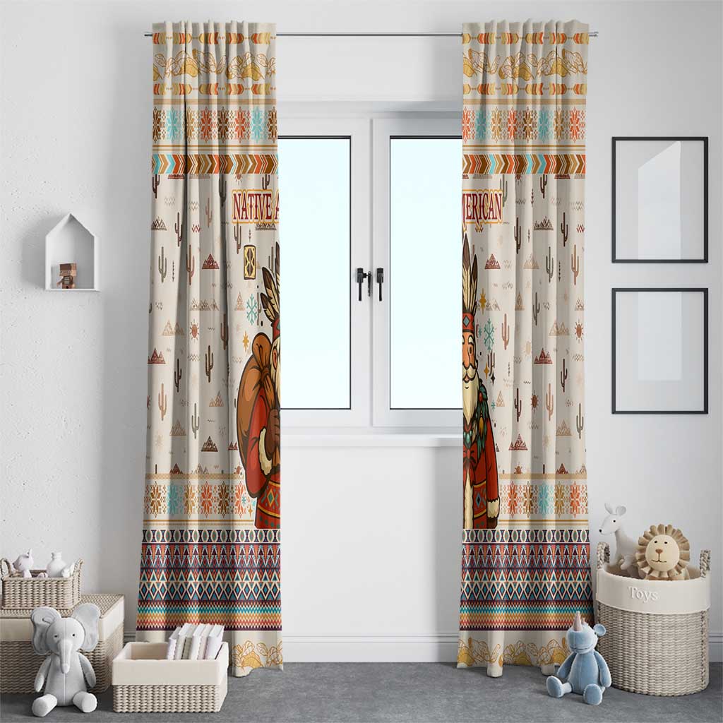 Native American Christmas Window Curtain with Beige Tribal Pattern Santa Claus and Dreamcatcher Motif - Wonder Print Shop