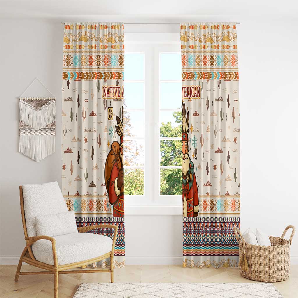 Native American Christmas Window Curtain with Beige Tribal Pattern Santa Claus and Dreamcatcher Motif - Wonder Print Shop