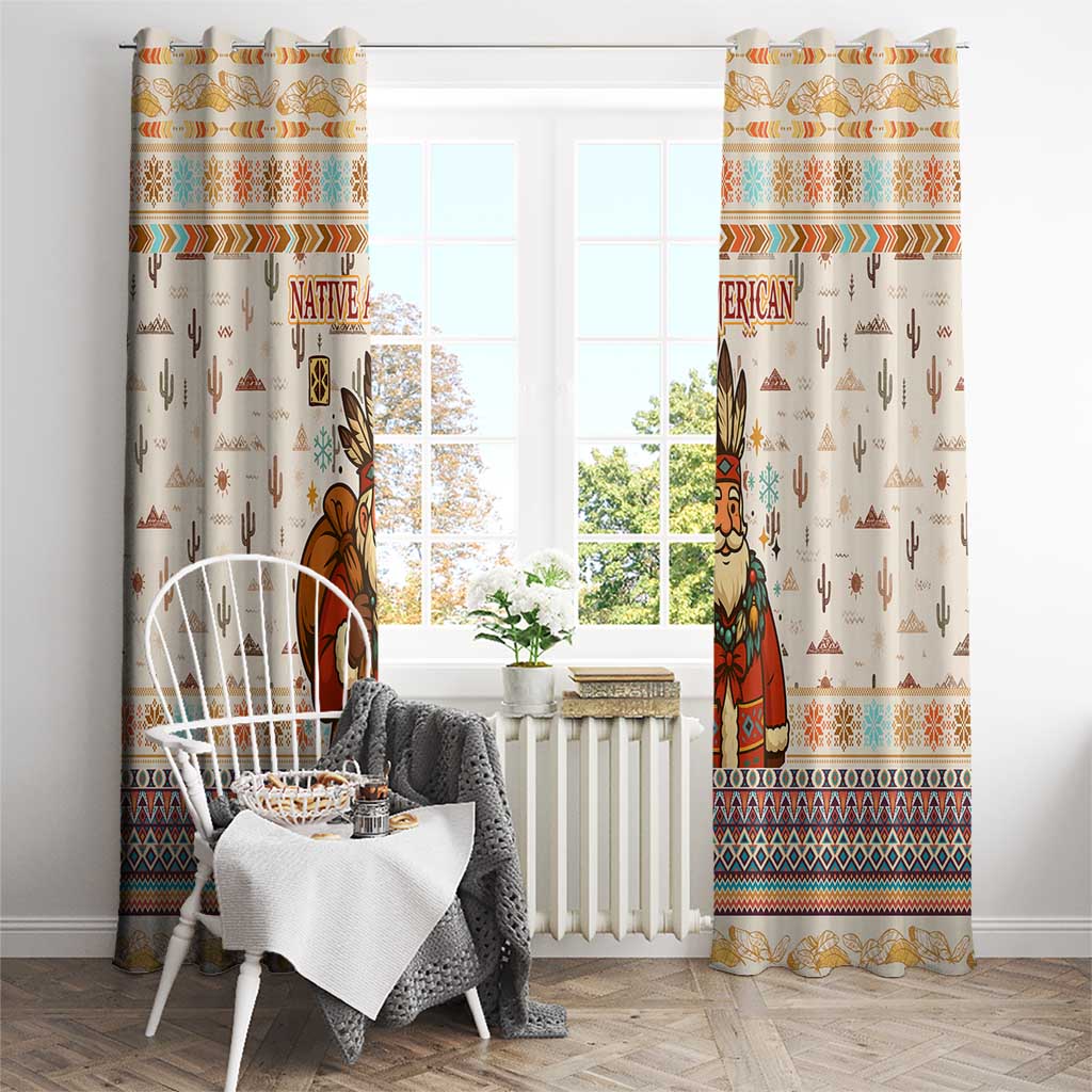 Native American Christmas Window Curtain with Beige Tribal Pattern Santa Claus and Dreamcatcher Motif - Wonder Print Shop