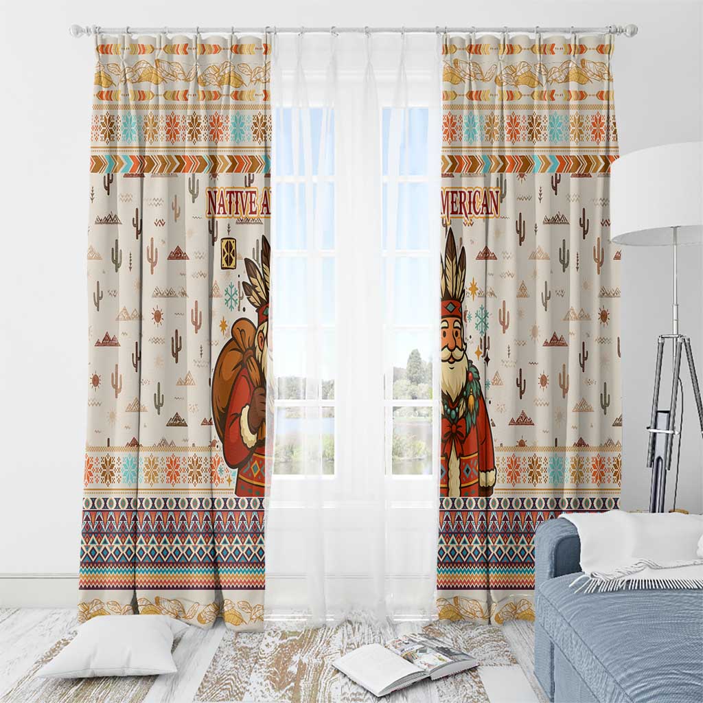 Native American Christmas Window Curtain with Beige Tribal Pattern Santa Claus and Dreamcatcher Motif - Wonder Print Shop