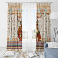 Native American Christmas Window Curtain with Beige Tribal Pattern Santa Claus and Dreamcatcher Motif - Wonder Print Shop