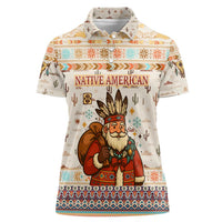 Native American Christmas Women Polo Shirt with Beige Tribal Pattern Santa Claus and Dreamcatcher Motif - Wonder Print Shop