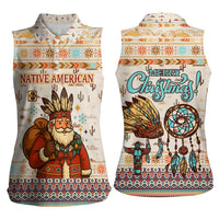 Native American Christmas Women Sleeveless Polo Shirt with Beige Tribal Pattern Santa Claus and Dreamcatcher Motif - Wonder Print Shop