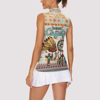 Native American Christmas Women Sleeveless Polo Shirt with Beige Tribal Pattern Santa Claus and Dreamcatcher Motif - Wonder Print Shop