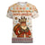 Native American Christmas Women V-Neck T-Shirt with Beige Tribal Pattern Santa Claus and Dreamcatcher Motif - Wonder Print Shop