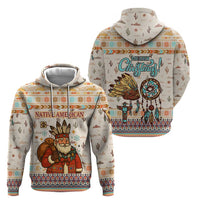 Native American Christmas Zip Hoodie with Beige Tribal Pattern Santa Claus and Dreamcatcher Motif - Wonder Print Shop