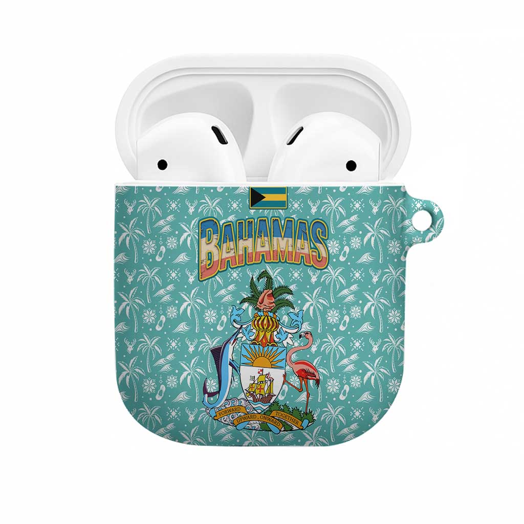 Bahamas Christmas AirPods Case with Teal Palm Pattern Carnival Santa and National Emblem Motif - Wonder Print Shop