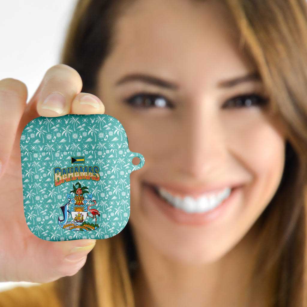Bahamas Christmas AirPods Case with Teal Palm Pattern Carnival Santa and National Emblem Motif - Wonder Print Shop
