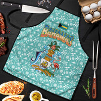 Bahamas Christmas Apron with Teal Palm Pattern Carnival Santa and National Emblem Motif - Wonder Print Shop