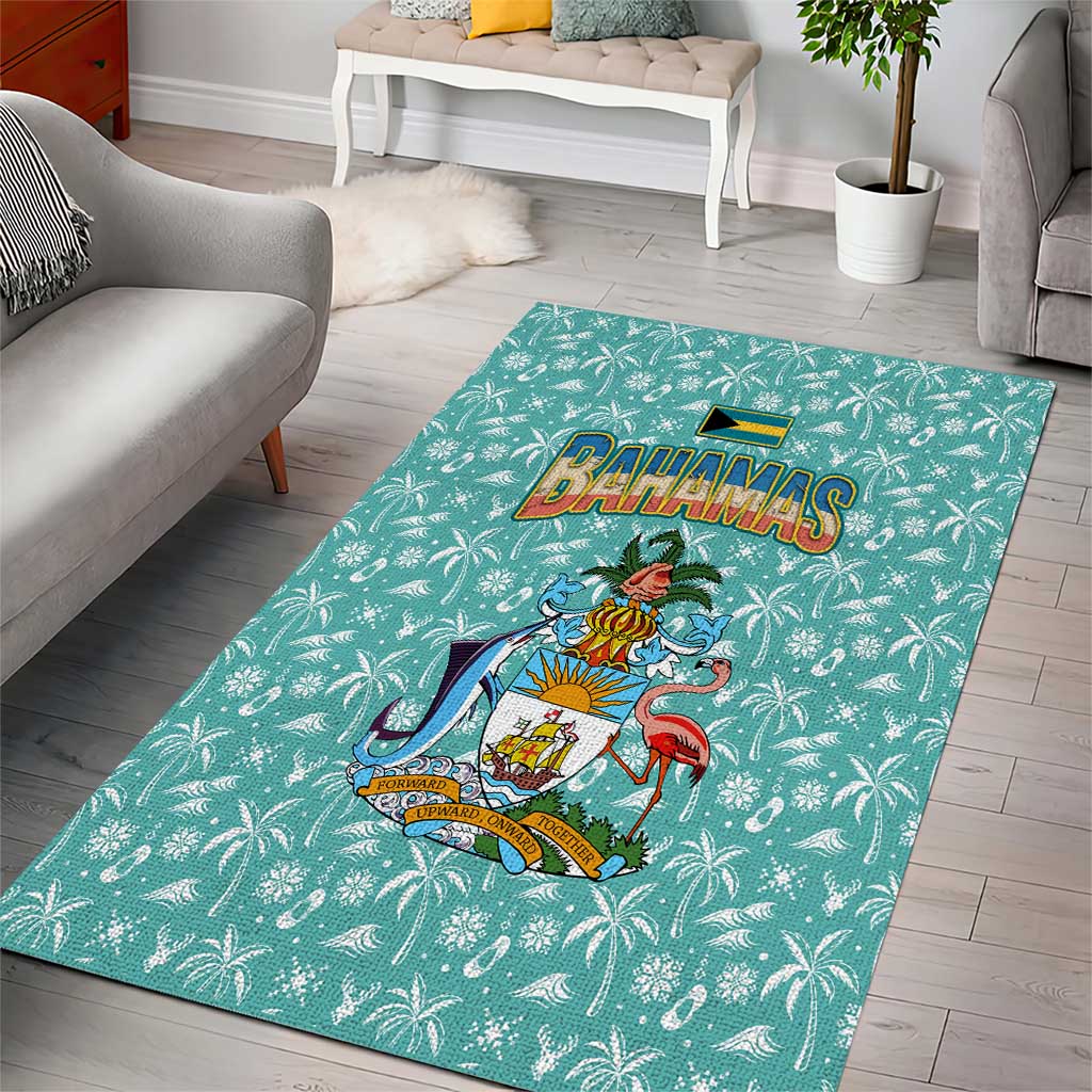 Bahamas Christmas Area Rug with Teal Palm Pattern Carnival Santa and National Emblem Motif - Wonder Print Shop
