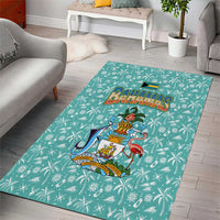 Bahamas Christmas Area Rug with Teal Palm Pattern Carnival Santa and National Emblem Motif - Wonder Print Shop