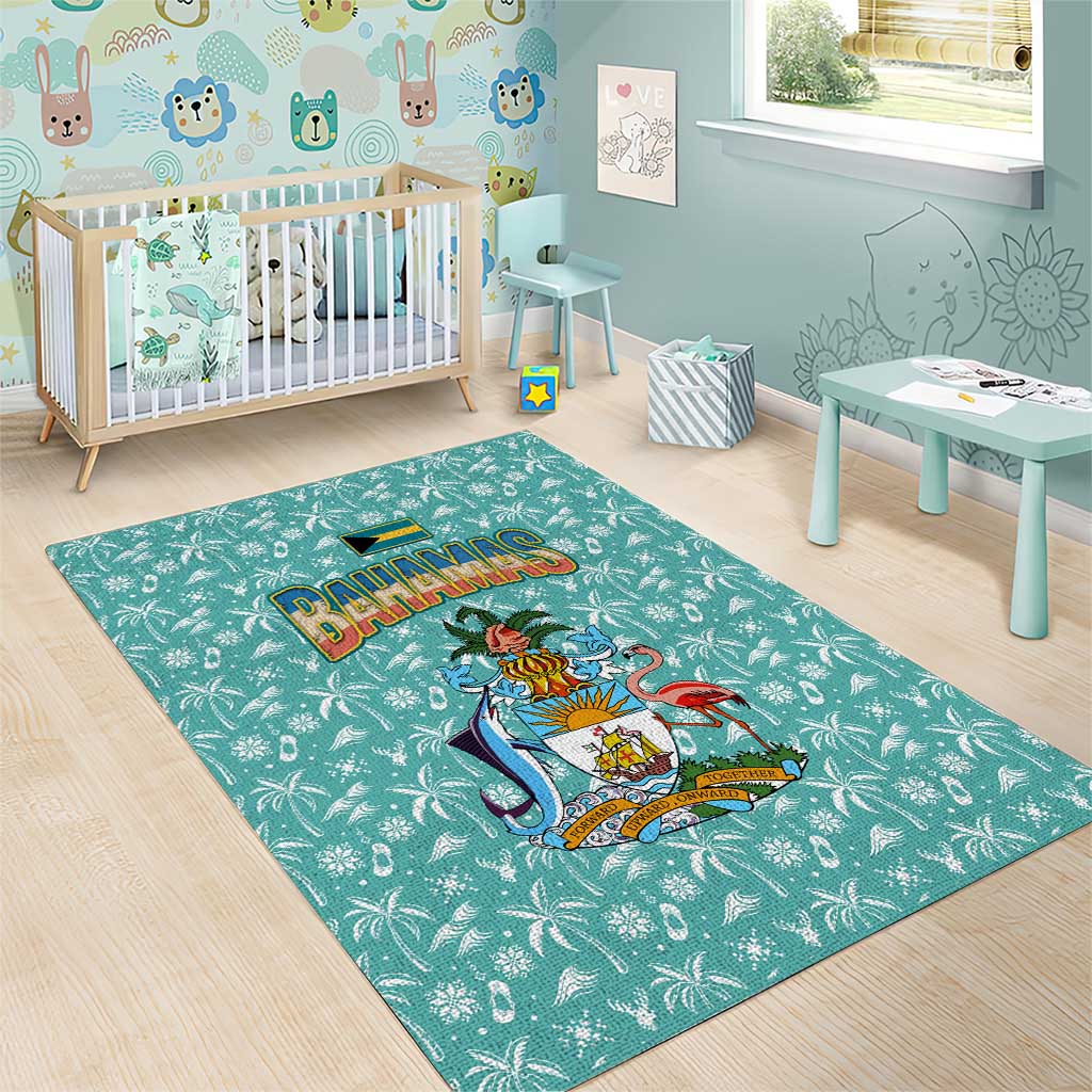 Bahamas Christmas Area Rug with Teal Palm Pattern Carnival Santa and National Emblem Motif - Wonder Print Shop
