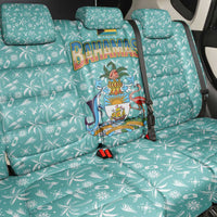 Bahamas Christmas Back Car Seat Cover with Teal Palm Pattern Carnival Santa and National Emblem Motif - Wonder Print Shop