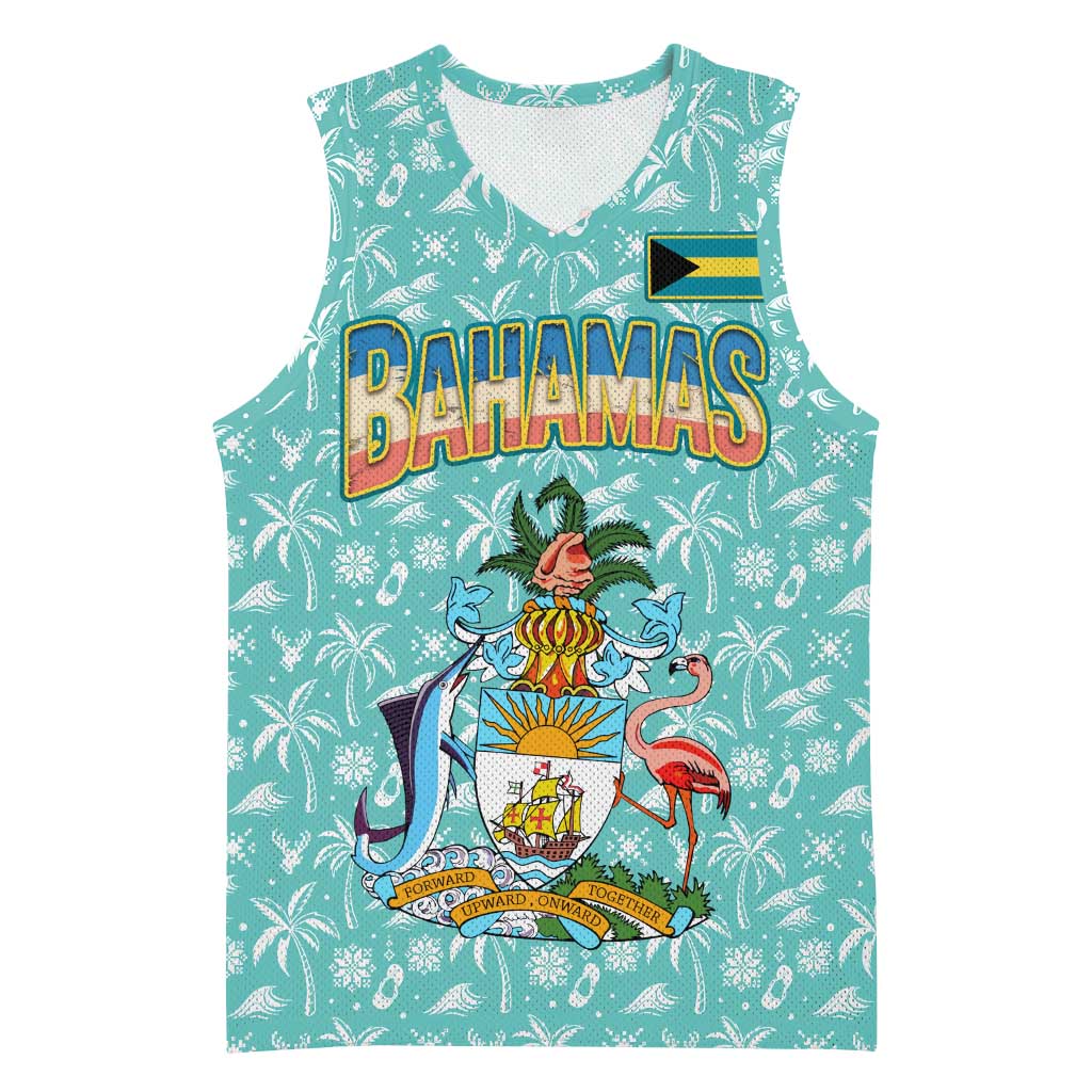 Bahamas Christmas Basketball Jersey with Teal Palm Pattern Carnival Santa and National Emblem Motif - Wonder Print Shop