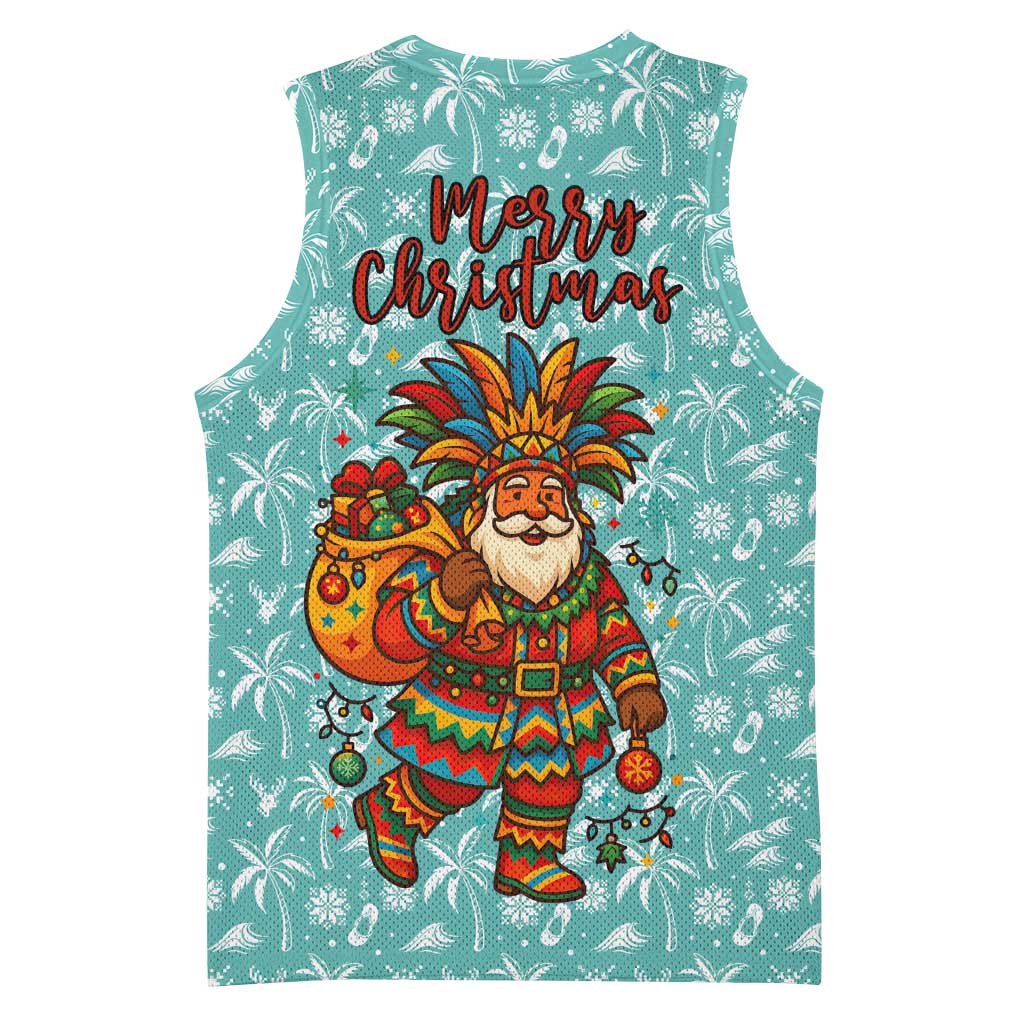 Bahamas Christmas Basketball Jersey with Teal Palm Pattern Carnival Santa and National Emblem Motif - Wonder Print Shop