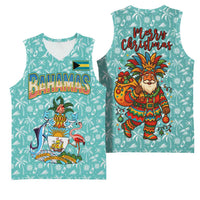 Bahamas Christmas Basketball Jersey with Teal Palm Pattern Carnival Santa and National Emblem Motif - Wonder Print Shop
