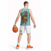 Bahamas Christmas Basketball Jersey with Teal Palm Pattern Carnival Santa and National Emblem Motif - Wonder Print Shop