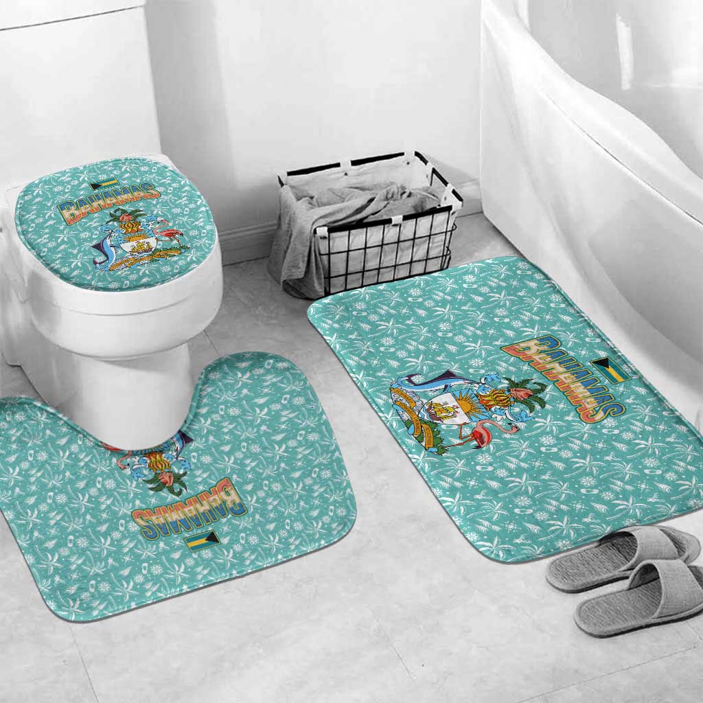 Bahamas Christmas Bathroom Set with Teal Palm Pattern Carnival Santa and National Emblem Motif - Wonder Print Shop