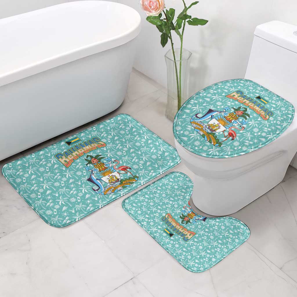 Bahamas Christmas Bathroom Set with Teal Palm Pattern Carnival Santa and National Emblem Motif - Wonder Print Shop