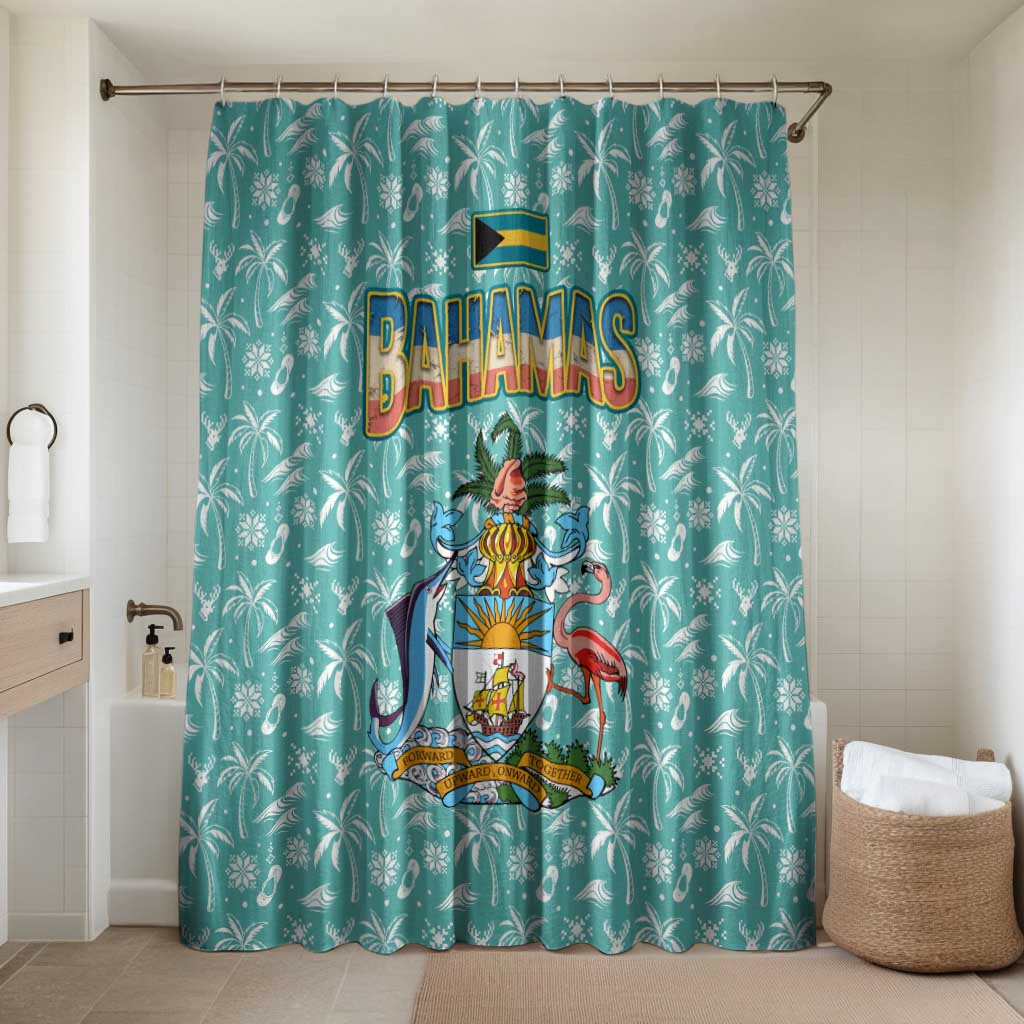 Bahamas Christmas Bathroom Set with Teal Palm Pattern Carnival Santa and National Emblem Motif - Wonder Print Shop