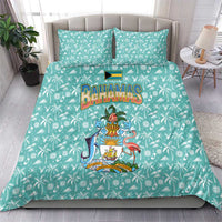 Bahamas Christmas Bedding Set with Teal Palm Pattern Carnival Santa and National Emblem Motif - Wonder Print Shop