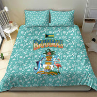 Bahamas Christmas Bedding Set with Teal Palm Pattern Carnival Santa and National Emblem Motif - Wonder Print Shop
