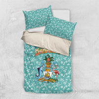Bahamas Christmas Bedding Set with Teal Palm Pattern Carnival Santa and National Emblem Motif - Wonder Print Shop