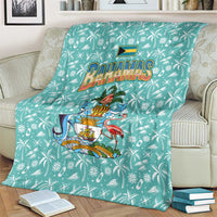 Bahamas Christmas Blanket with Teal Palm Pattern Carnival Santa and National Emblem Motif - Wonder Print Shop