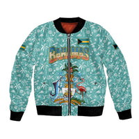 Bahamas Christmas Bomber Jacket with Teal Palm Pattern Carnival Santa and National Emblem Motif - Wonder Print Shop