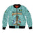 Bahamas Christmas Bomber Jacket with Teal Palm Pattern Carnival Santa and National Emblem Motif - Wonder Print Shop