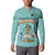 Bahamas Christmas Button Sweatshirt with Teal Palm Pattern Carnival Santa and National Emblem Motif - Wonder Print Shop