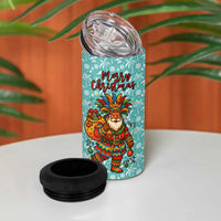 Bahamas Christmas 4 in 1 Can Cooler Tumbler with Teal Palm Pattern Carnival Santa and National Emblem Motif - Wonder Print Shop