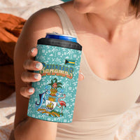 Bahamas Christmas 4 in 1 Can Cooler Tumbler with Teal Palm Pattern Carnival Santa and National Emblem Motif - Wonder Print Shop