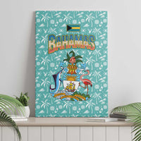 Bahamas Christmas Canvas Wall Art with Teal Palm Pattern Carnival Santa and National Emblem Motif - Wonder Print Shop