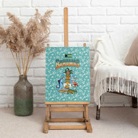 Bahamas Christmas Canvas Wall Art with Teal Palm Pattern Carnival Santa and National Emblem Motif - Wonder Print Shop