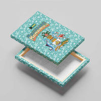 Bahamas Christmas Canvas Wall Art with Teal Palm Pattern Carnival Santa and National Emblem Motif - Wonder Print Shop