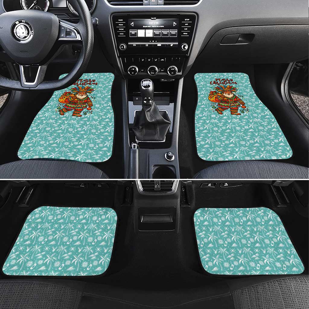 Bahamas Christmas Car Mats with Teal Palm Pattern Carnival Santa and National Emblem Motif - Wonder Print Shop