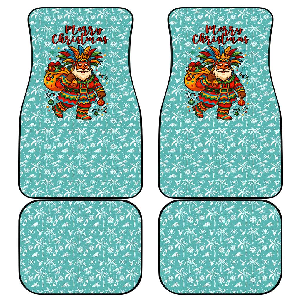 Bahamas Christmas Car Mats with Teal Palm Pattern Carnival Santa and National Emblem Motif - Wonder Print Shop