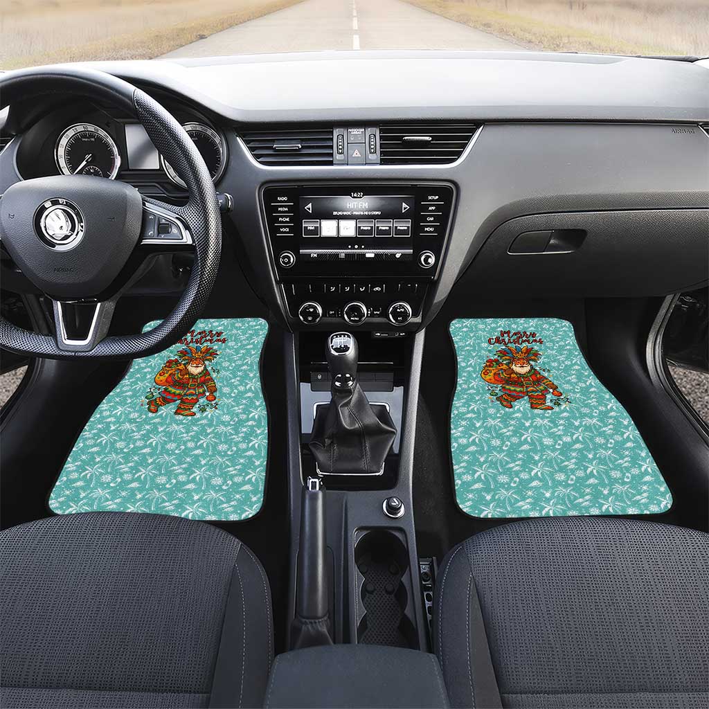Bahamas Christmas Car Mats with Teal Palm Pattern Carnival Santa and National Emblem Motif - Wonder Print Shop