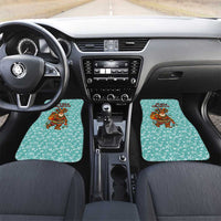 Bahamas Christmas Car Mats with Teal Palm Pattern Carnival Santa and National Emblem Motif - Wonder Print Shop