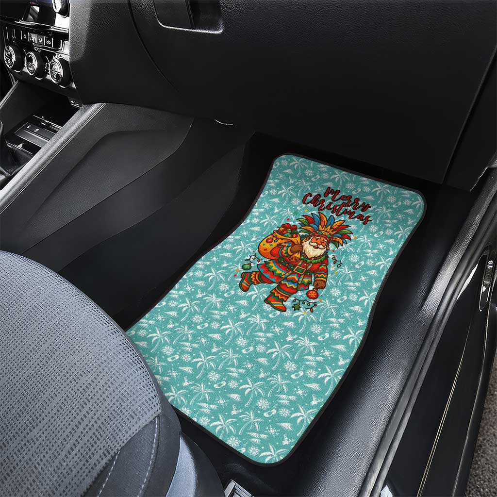 Bahamas Christmas Car Mats with Teal Palm Pattern Carnival Santa and National Emblem Motif - Wonder Print Shop