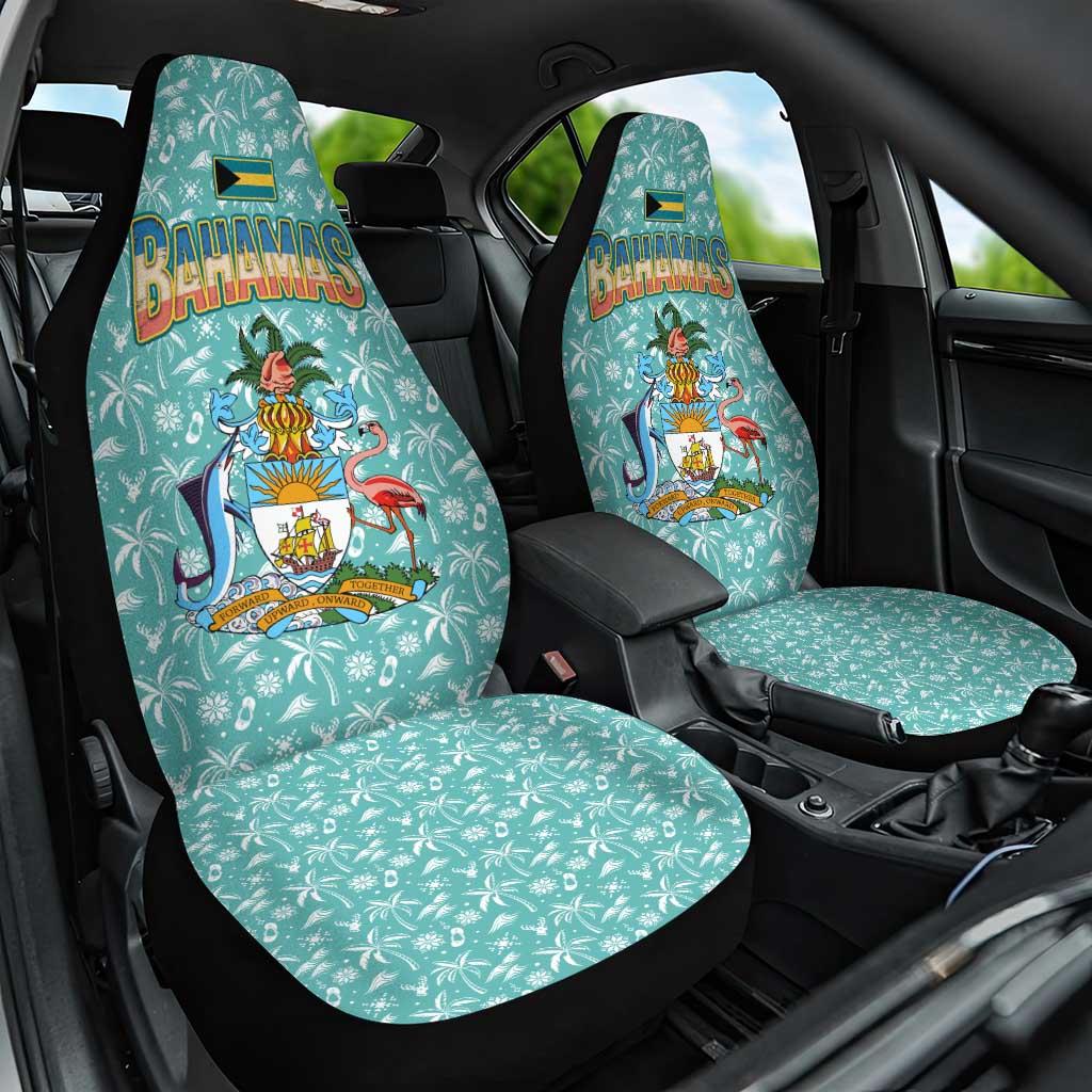 Bahamas Christmas Car Seat Cover with Teal Palm Pattern Carnival Santa and National Emblem Motif - Wonder Print Shop