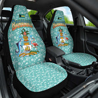Bahamas Christmas Car Seat Cover with Teal Palm Pattern Carnival Santa and National Emblem Motif - Wonder Print Shop
