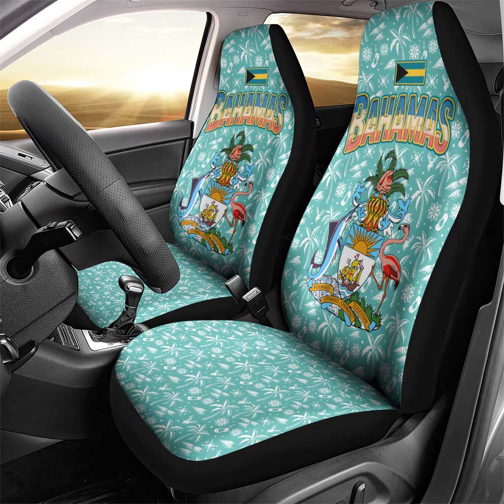 Bahamas Christmas Car Seat Cover with Teal Palm Pattern Carnival Santa and National Emblem Motif - Wonder Print Shop