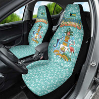 Bahamas Christmas Car Seat Cover with Teal Palm Pattern Carnival Santa and National Emblem Motif - Wonder Print Shop