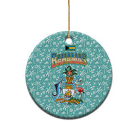 Bahamas Christmas Ceramic Ornament with Teal Palm Pattern Carnival Santa and National Emblem Motif - Wonder Print Shop