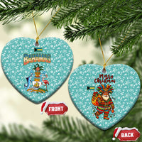 Bahamas Christmas Ceramic Ornament with Teal Palm Pattern Carnival Santa and National Emblem Motif - Wonder Print Shop