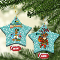 Bahamas Christmas Ceramic Ornament with Teal Palm Pattern Carnival Santa and National Emblem Motif - Wonder Print Shop