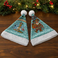 Bahamas Christmas Santa Hat with Teal Palm Pattern Carnival Santa and National Emblem Motif - Wonder Print Shop